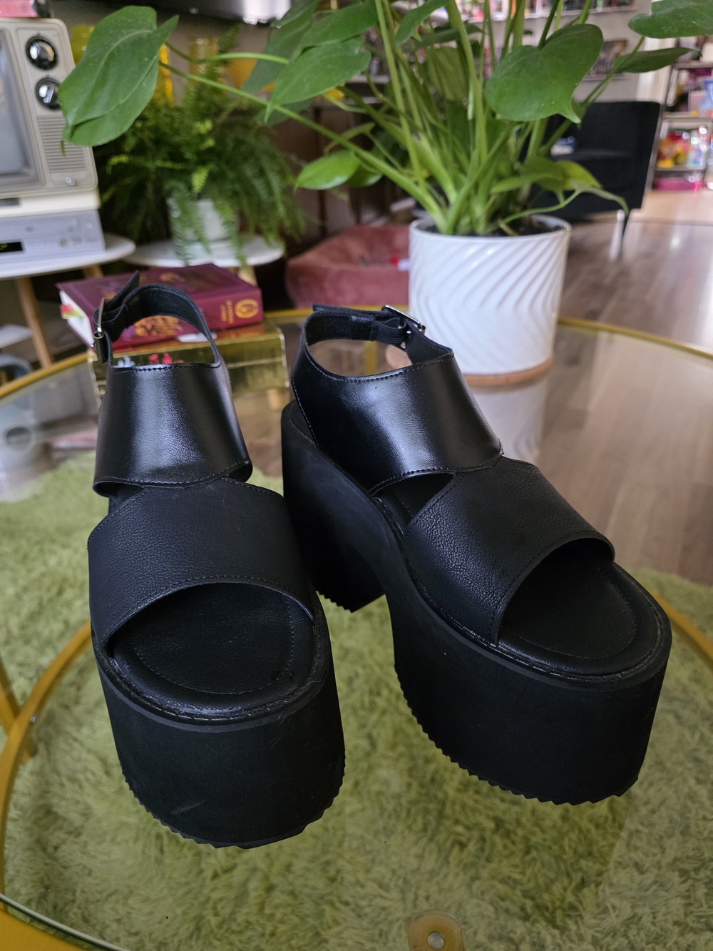SHEIN Black Chunky Platform Open-Toe Sandals with Ankle Strap